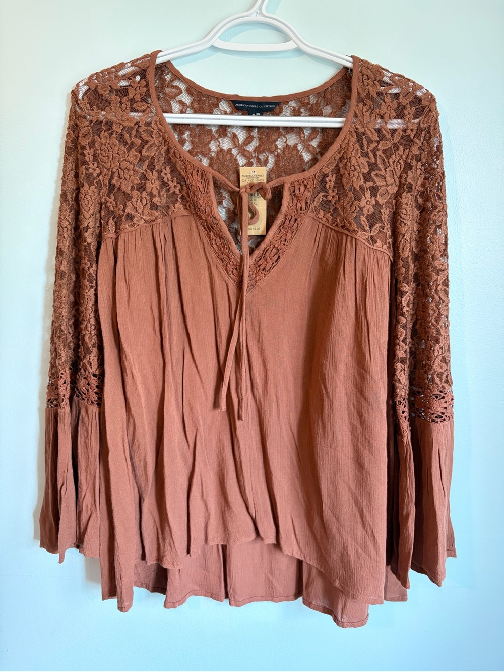 NWT American Eagle Top - Flowy Long Sleeve with Lace Detailing - Size XL